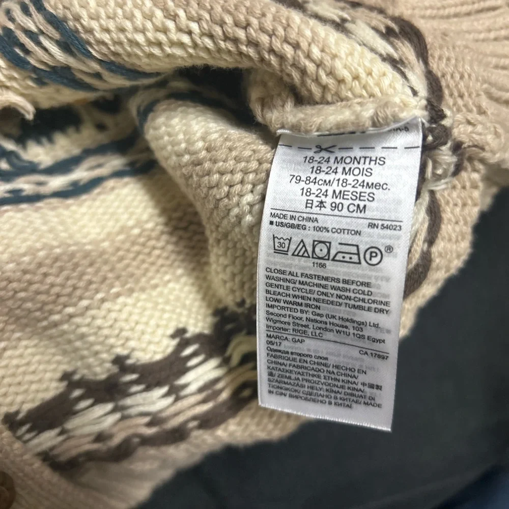 Baby Gap Fair Isle Cardigan 18-24M Animal Knit Lodge Scandi Chunky Cabincore